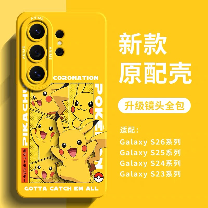日本の漫画ポケモンシリコンケース ワールドチャンピオンシップ | サトシ ピカチュウ ルカリオ ネギガナイト ウオノラゴン カイリュー リザードン ゲンガー - スマホケース Samsung Galaxy S26 S25 S24 S23 FE Ultra Edge
