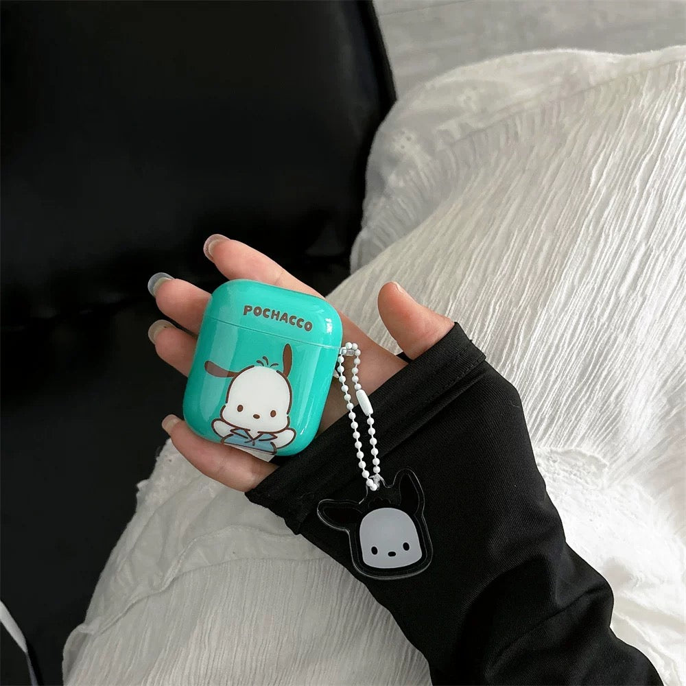 Japanese Cartoon Classical Cinnamoroll Pochacco Sky Blue Mint Green with Keychain - AirPods AirPodsPro AirPods3 AirPods4 Case KawaiiGiftLand