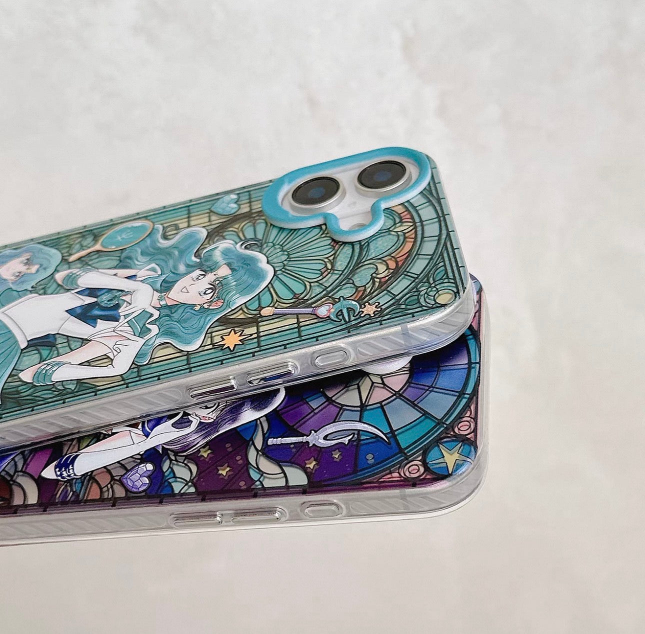 Japanese Cartoon Sailor Moon Phone Case with Strap Comic Version | Laser Glass Window Sailor Uranus Neptune Pluto Saturn Chibi Moon - iPhone Case PLUS SE2 11 12 13 14 15 16 16e 17 17e Pro Promax 12mini 13mini