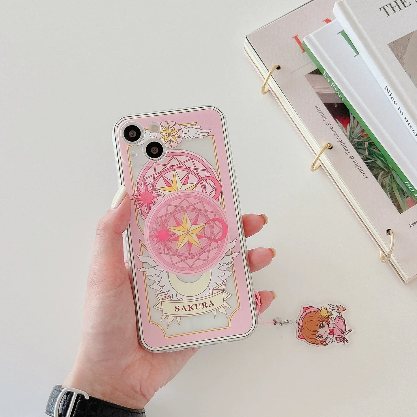 Japanese Cartoon Phone Stand | CardCaptorSakura Blue Clear Sakura Black Clear Clown KawaiiGiftLand