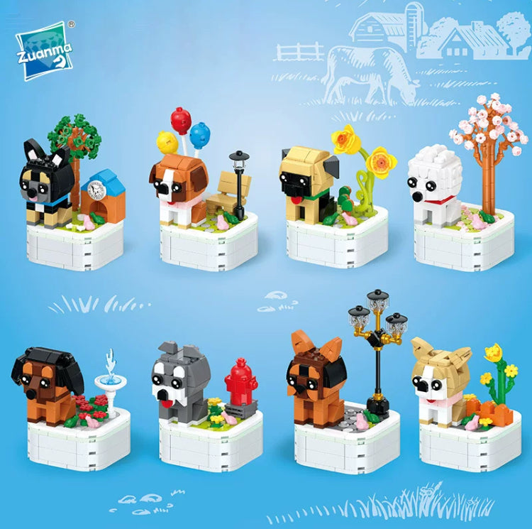 Mini Block Building Dog Plant | Bulldog Poodle Dachshund - Tiny Particle Assembly DIY Handmade Children Gift KawaiiGiftLand