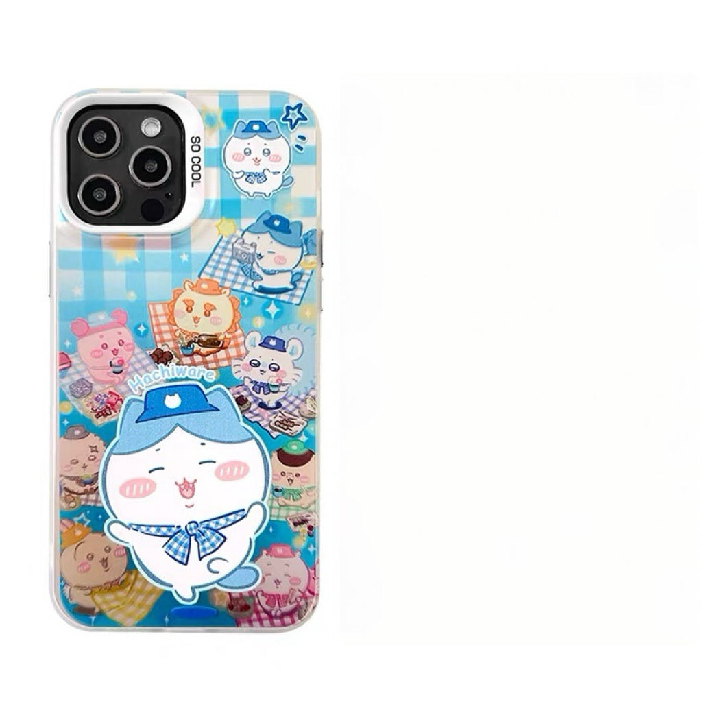 Japanese Cartoon ChiiKawa Picnic Times Laser Case | ChiiKawa Hachiware Usagi - iPhone Case 11 12 13 14 15 16 16e 17 17e 18 Pro Promax