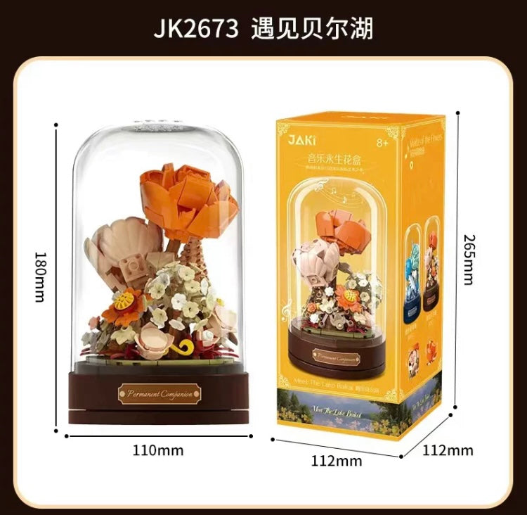 Block Building Romantic Flower Music Box | Blue Rose Autumn Flower - DIY Valentine Wedding Handmade Gift - KawaiiGiftLand