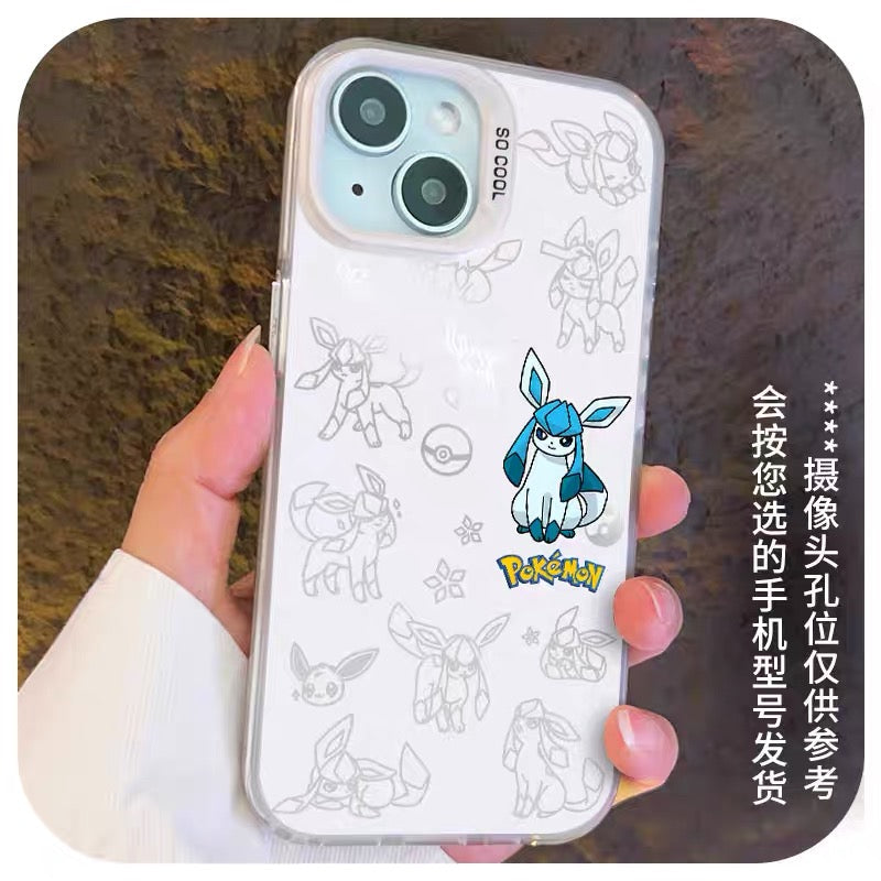 Japanese Cartoon Pokemon Matt & Silver Case Eevee Evolution | Eevee Vaporeon Espeon Umbreon Leafeon Glaceon Sylveon 7 Styles - iPhone Case PLUS SE2 XS XR X 11 12 13 14 15 16 16e 17 17e 18 Pro Promax 12mini 13mini