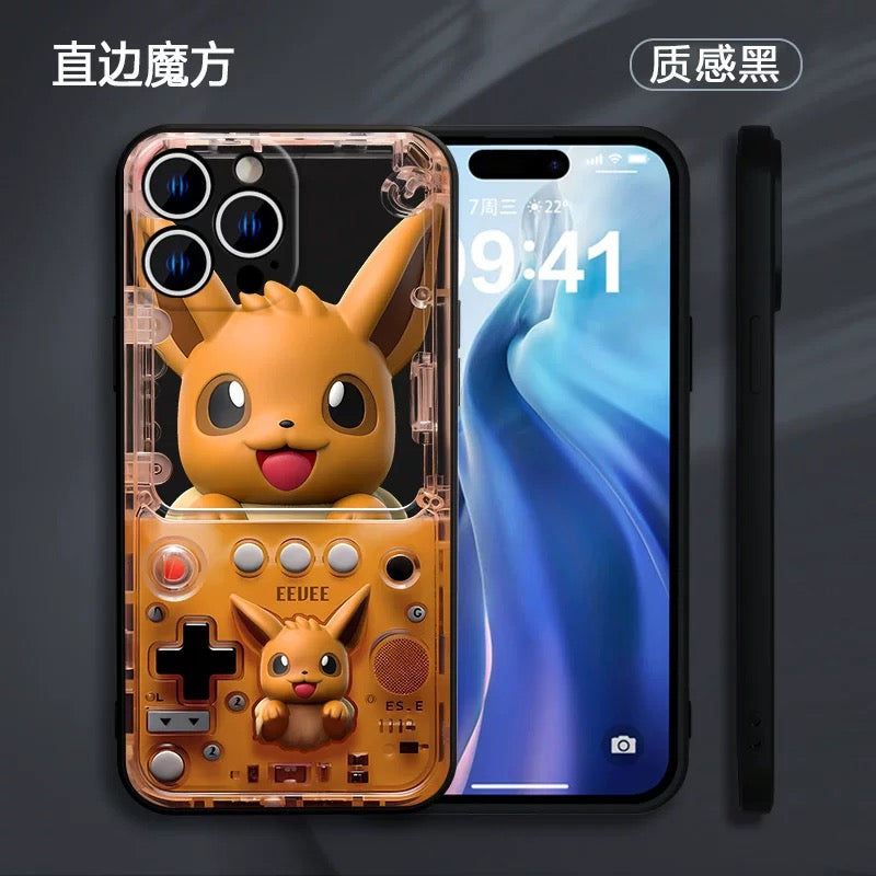Japan Cartoon Pokemon Fun 3D Print Game Console Version Colour Silicone Case | Pikachu Bulbasaur Squirtle Charmander Psyduck Jigglypuff Eevee Gengar - iPhone Case PLUS SE2 XS XR X 11 12 13 14 15 16 16e 17 17e Pro Promax 12mini 13mini