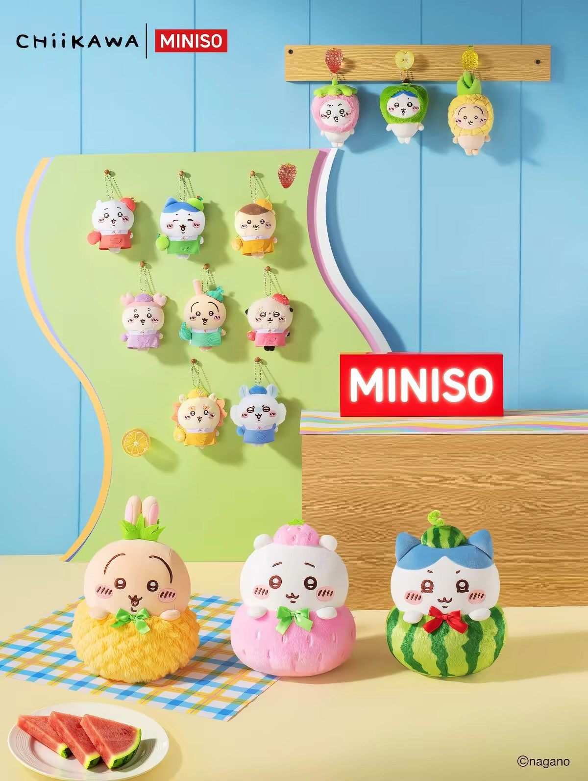 치이카와 × MINISO 과일 시장 시리즈 과일 가게 주인 봉제인형 키링 | 치이카와·하치와레·우사기·모몽가·쿠리만쥬·랏코·시사·게 - 카와이 아이템, 방 꾸미기용 인형