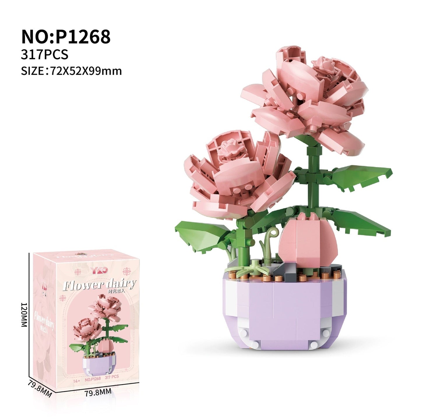 Mini Block Building Flower Dairy | Rose Sunflower Peony Daisy Tulip - Tiny Particle Assembly DIY Handmade Gift