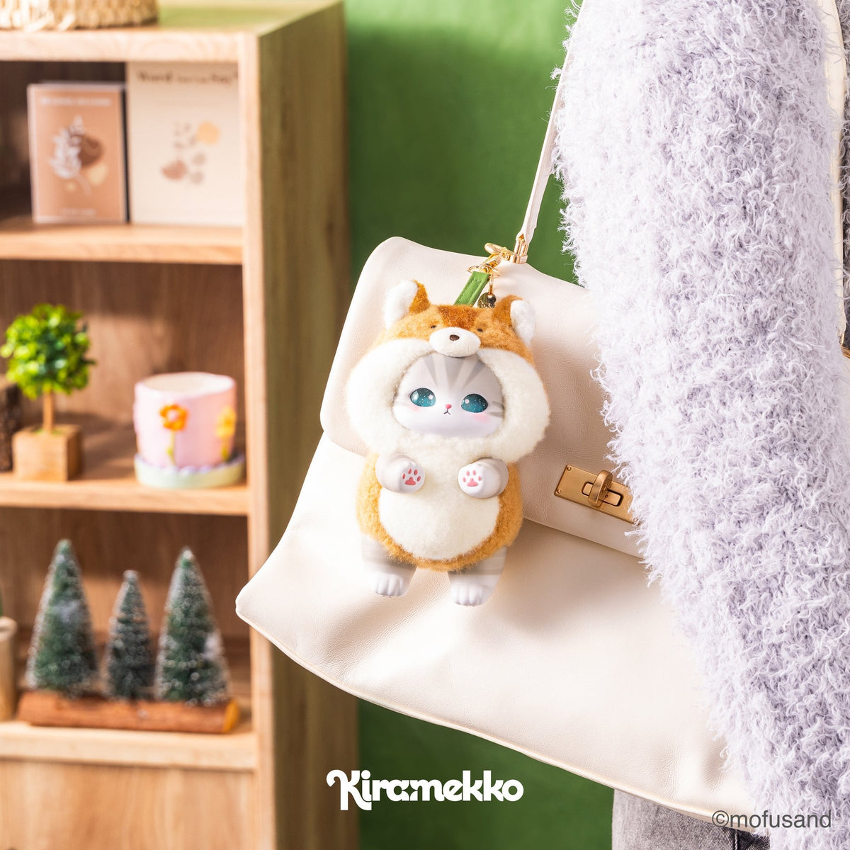 Japan Mofusand Kiramekko Nordic Kittens Series Mofusand cute Plush Doll with Plastic Face Keychain close-up product detail