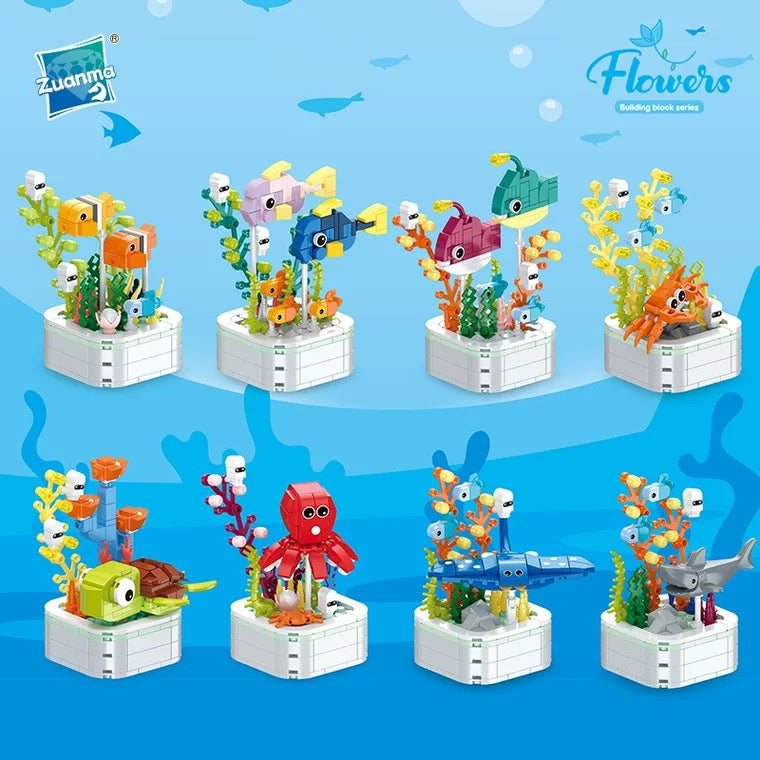 Mini Block Building Ocean Marine Life Plant | Turtle Fish Shark - Tiny Particle Assembly DIY Handmade Children Gift - KawaiiGiftLand