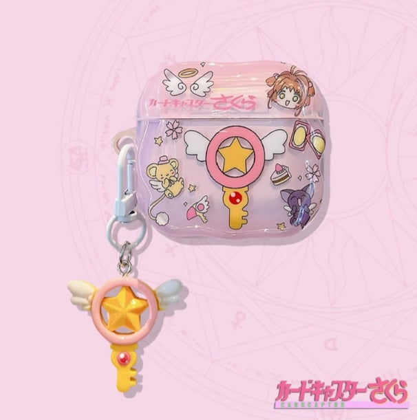 Charming CardCaptor Sakura AirPods case featuring Cerberus and a magic wand design.