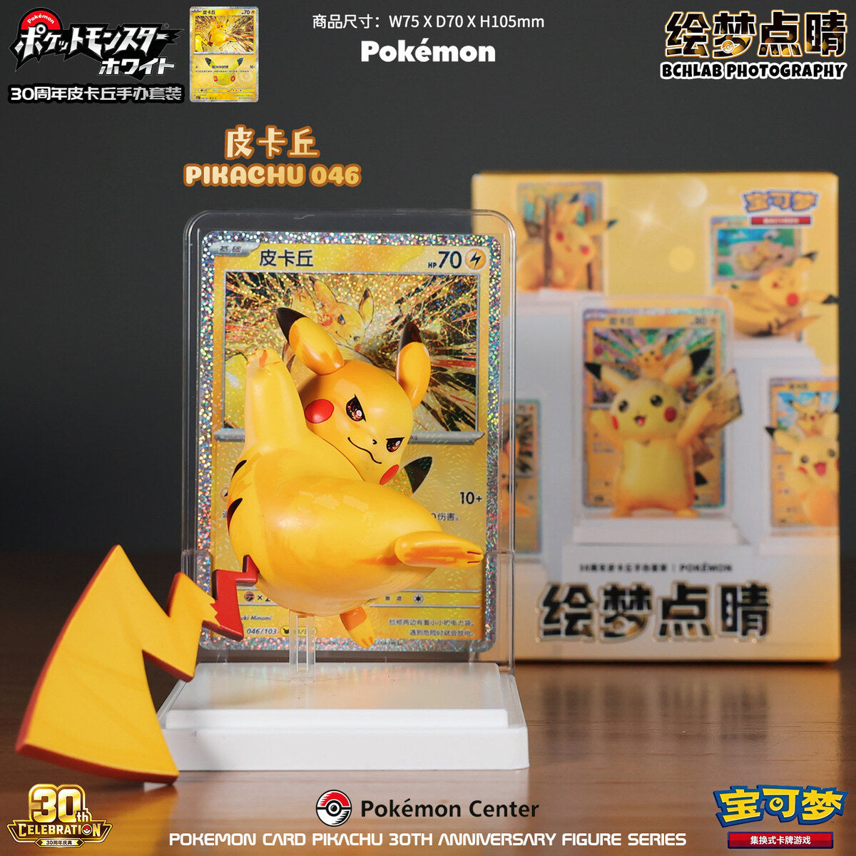 Pokemon Card Pikachu 30th Anniversary - Pikachu 046 Figure with Display Card
