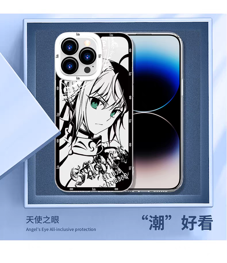 Japanese Anime Fate Stay Night Black Drawing with Colour Eyes Style | Mordred - iPhone Case 7 8 PLUS SE2 XS XR X 11 12 13 14 15 16 16e 17 17e Pro Promax 12mini 13mini