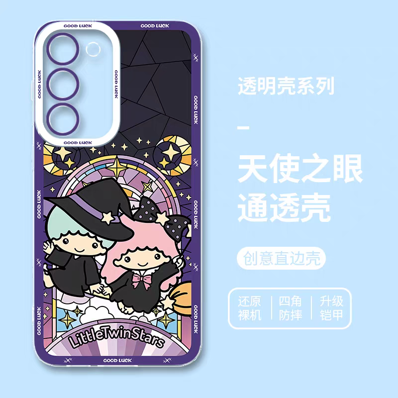 Japan Cartoon Halloween Glass Window Version | Hello Kitty Hangyodon Kuromi Pompompurin Cinnamoroll XO Bad Badtz Maru Tuxedosam Little Twin Stars - Phone Case Samsung Galaxy S26 S25 S24 S23 S22 S21 FE Ultra Edge