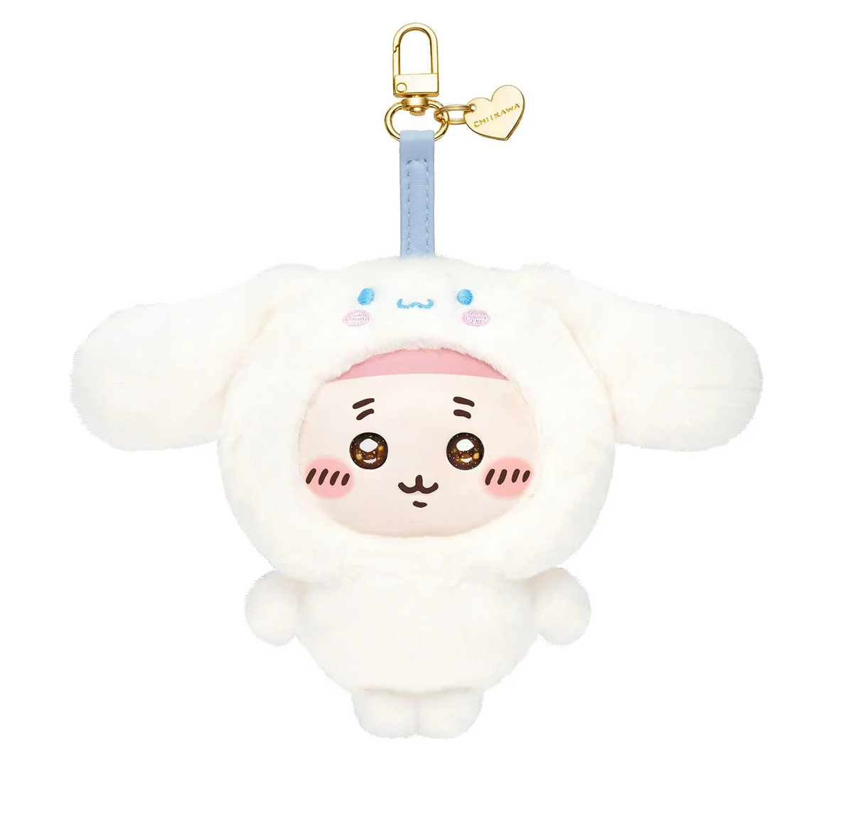Japan ChiiKawa Kiramekko X Sanrio Series ChiiKawa Hachiware Usagi Momonga Kurimanju Crab cute Plush Doll with Plastic Face Keychain close-up product detail
