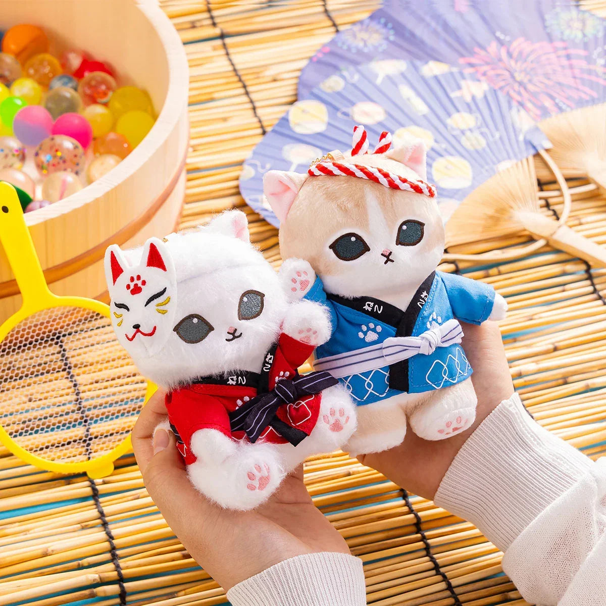 Japan Mofusand Festival Mofusand Cat Wearing Happi Coat cute Mascot Plush Doll Keychain packaging and product view