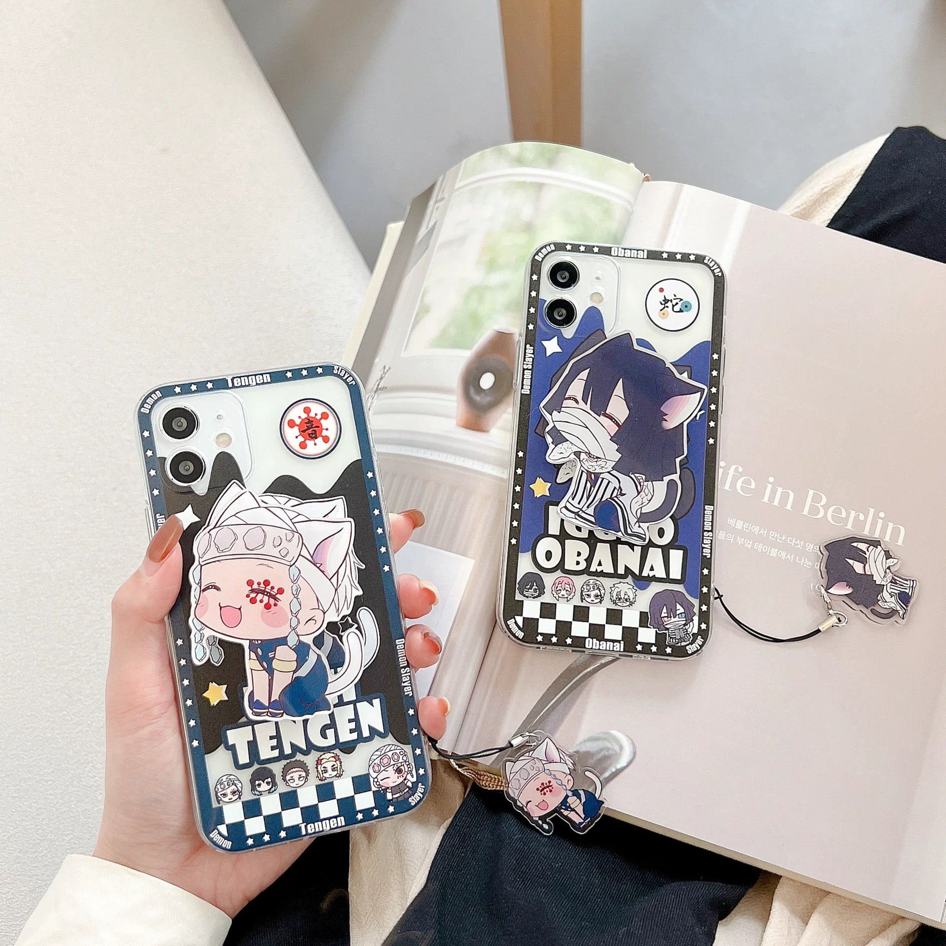 Japanese Anime Kimetsu no Yaiba Demon Slayer Cat Version | Tengen Obanai Mitsuri Sanemi with Phone Stand - iPhone Case PLUS SE2 XS XR X 11 12 13 14 15 16 Pro Promax 12mini 13mini KawaiiGiftLand