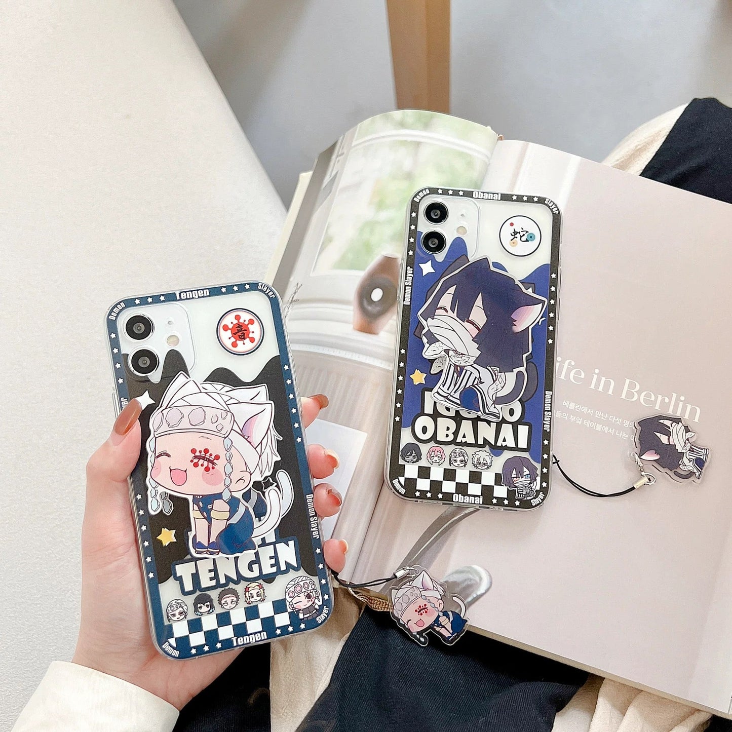 Japanese Anime Kimetsu no Yaiba Demon Slayer Cat Version | Tengen Obanai Mitsuri Sanemi with Phone Stand - iPhone Case PLUS SE2 XS XR X 11 12 13 14 15 16 Pro Promax 12mini 13mini KawaiiGiftLand