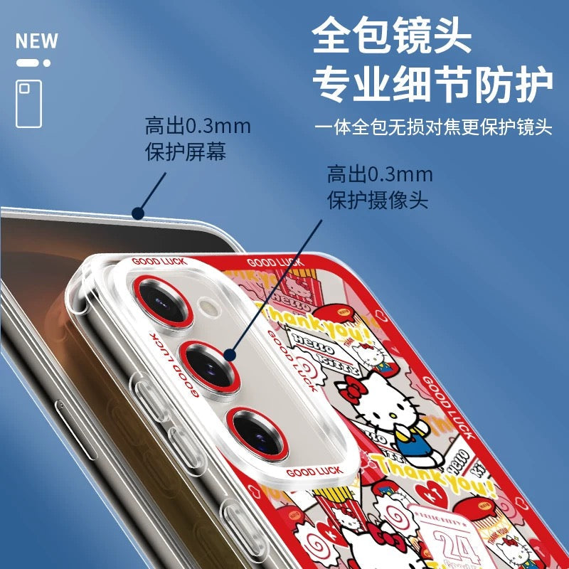 Japanese Cartoon Sanrio Friends with Foods Full Screen | Hello Kitty My Melody Kuromi Cinnamoroll Pompompurin Pochacco Hangyodon Keroppi - Phone Case Samsung Galaxy S26 S25 S24 S23 S22 S21 FE Ultra Edge