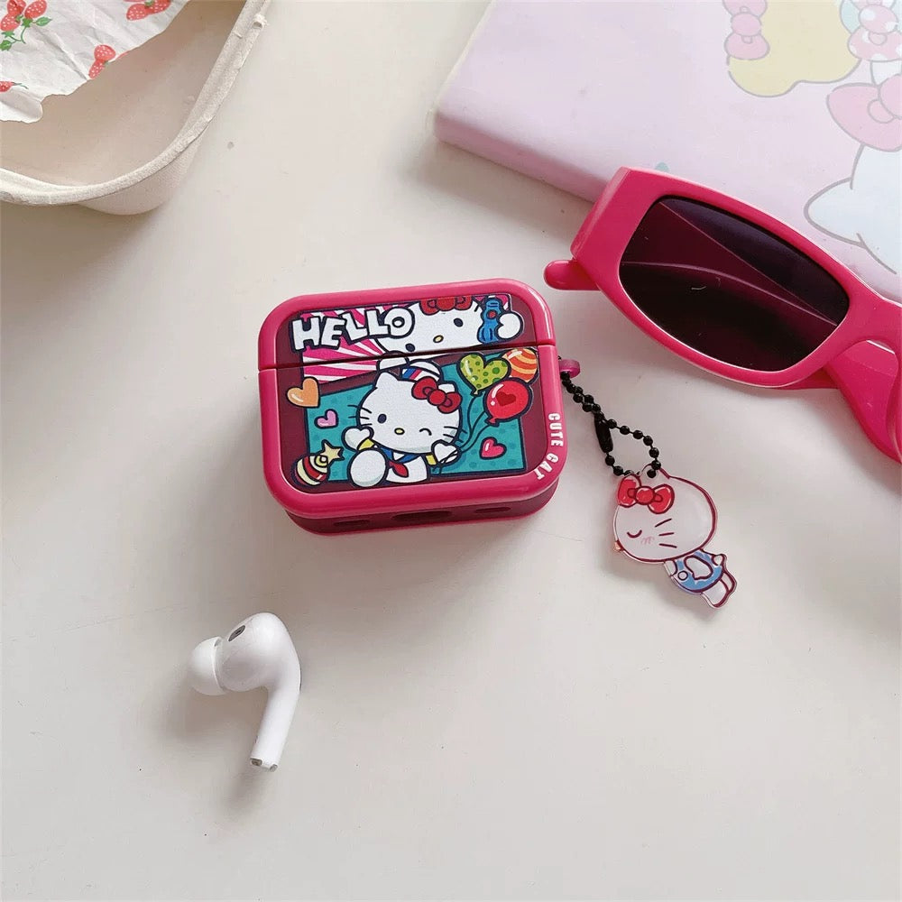 Japanese Cartoon Comics Hello Kitty Red with Keychain - AirPods AirPodsPro AirPods3 AirPods4 Case KawaiiGiftLand