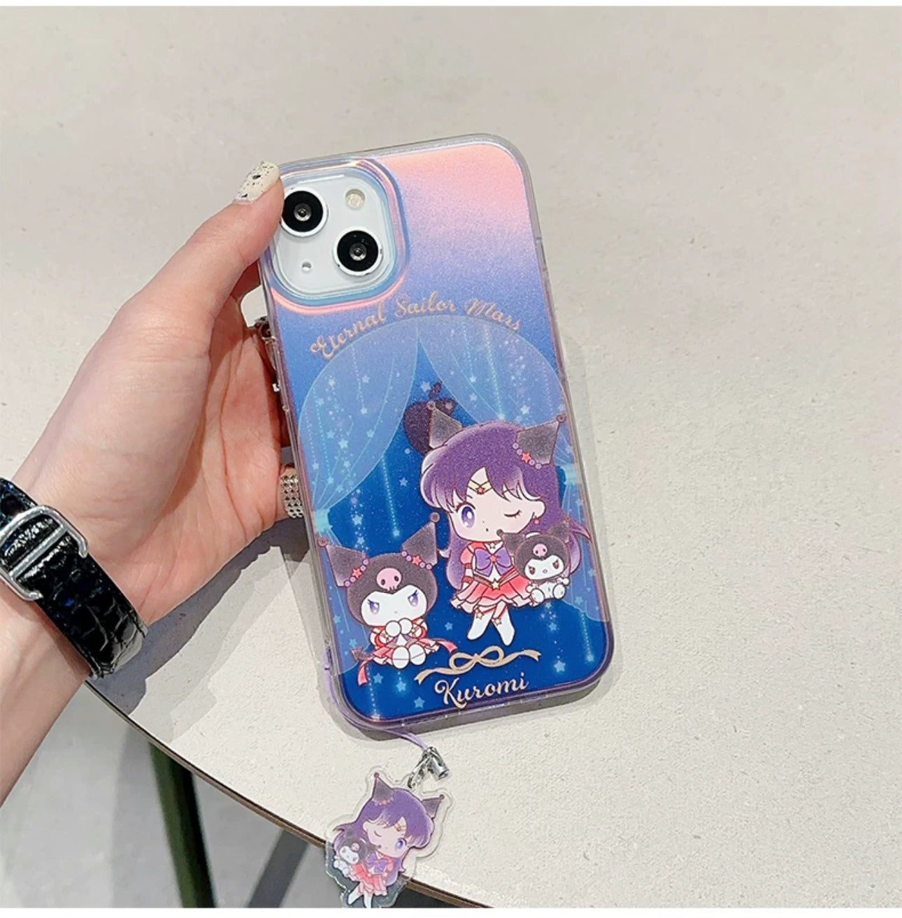 Japanese Cartoon iPhone Case with Strap | Laser Sailor Girl X Hello Kitty Kuromi Cinnamorll Pompompurin - iPhone Case Phone Case 7 8 PLUS SE2 XS XR X 11 12 13 14 15 16 Pro Promax 12mini 13mini KawaiiGiftLand