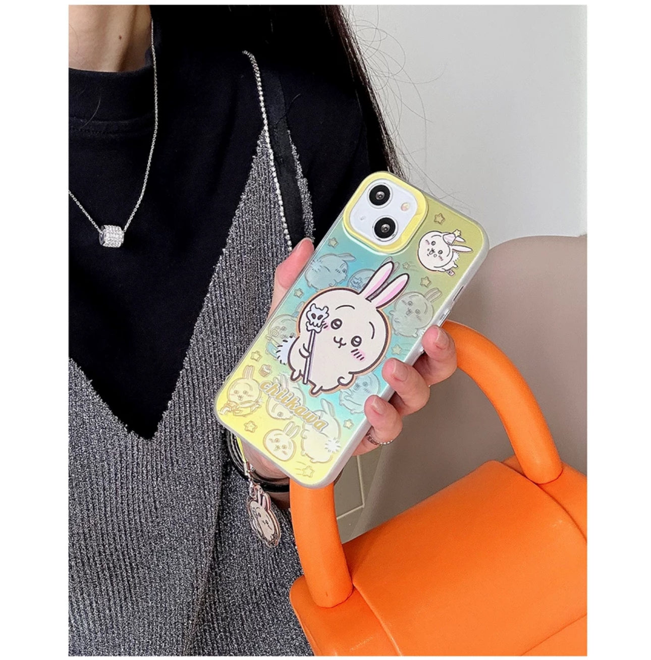 Japanese Cartoon iPhone Case with Strap | Laser ChiiKawa Hachiware Usagi Momonga - iPhone CasePhone Case  7 8 PLUS SE2 XS XR X 11 12 13 14 15 16 Pro Promax 12mini 13mini KawaiiGiftLand