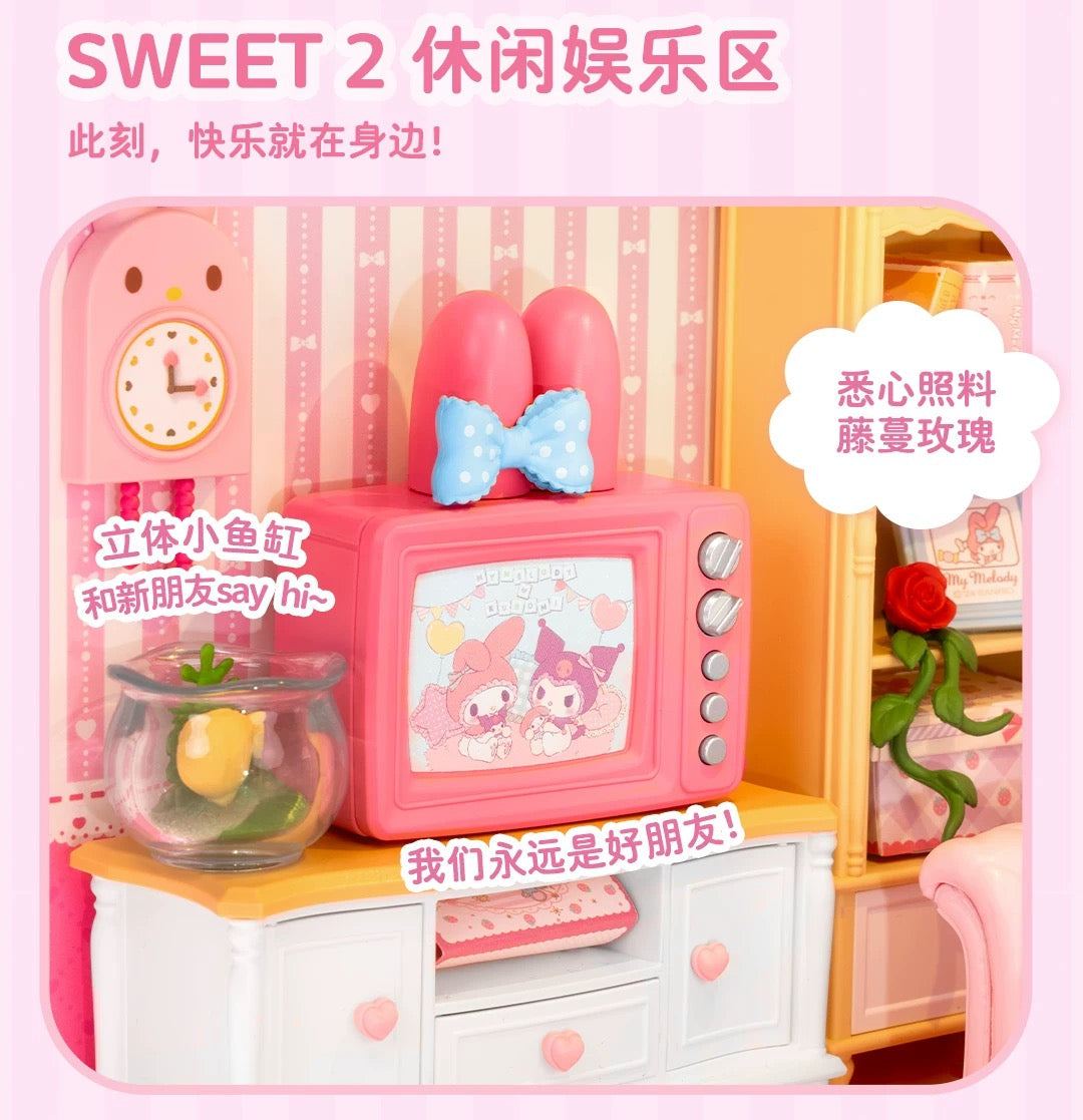 Rolife x Sanrio Character Sweet Room Craft Kits Set | My Melody Kuromi Sitting Room Bathroom Bedroom Cloakroom - DIY Handmade Wooden Mini World Miniature Gift KawaiiGiftLand