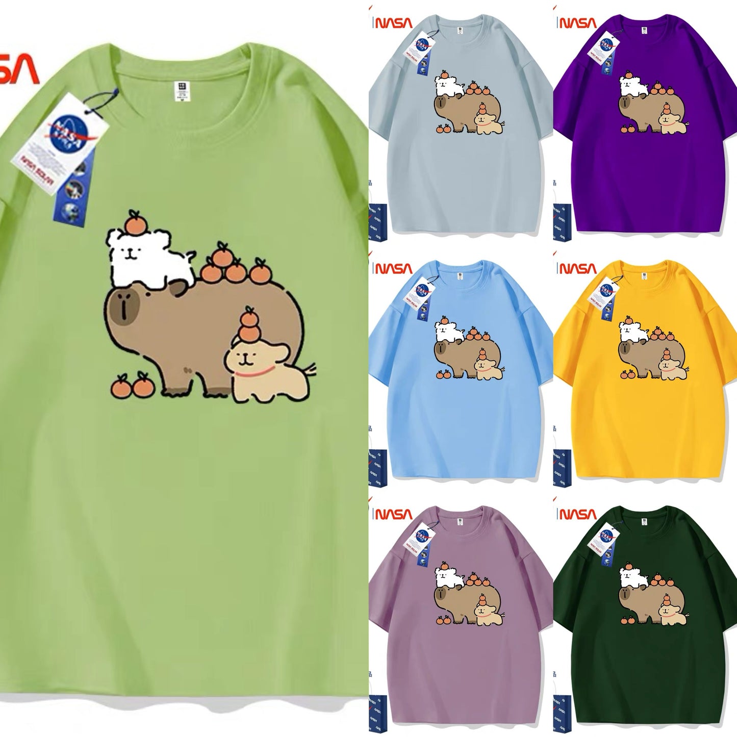 Cute Cartoon Doggie Maltese Puppy Style T-Shirt Series | Maltese Play with Capybara Part2 - Kawaii Fashion Items for Child & Adult Matching outfits for Parents and Children