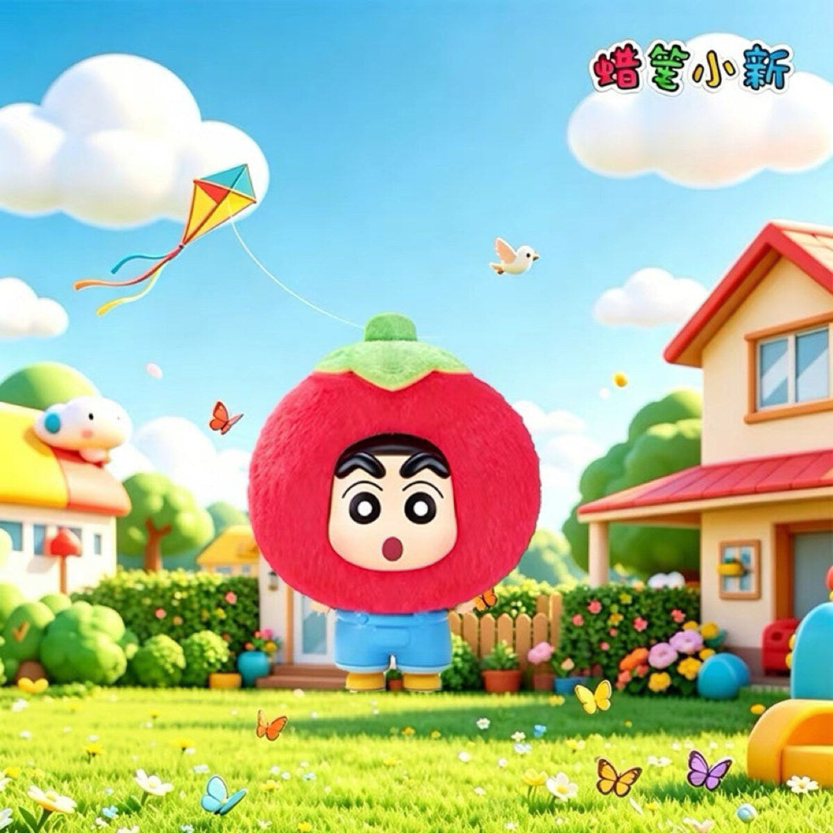 Docile Tomato figure in a round red tomato costume with a green calyx