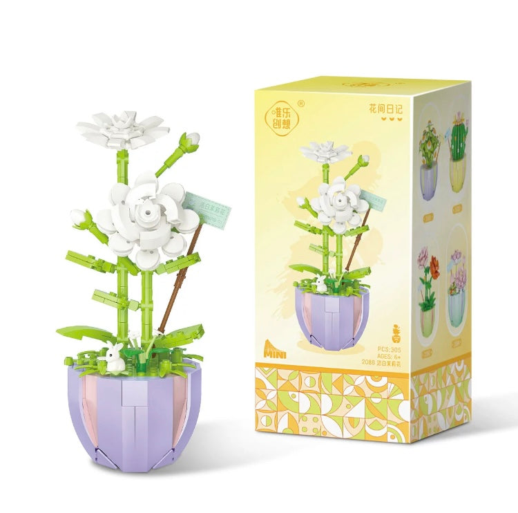 Mini Block Building Flower Dairy | Rose Jasmine Lilybell Daisy Cactus - Tiny Particle Assembly DIY Handmade Gift KawaiiGiftLand
