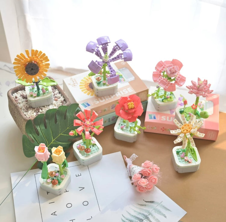 Mini Block Building Flower Series 1  | Daisy Pink Rose Sunflower - Tiny Particle Assembly DIY Handmade Gift KawaiiGiftLand
