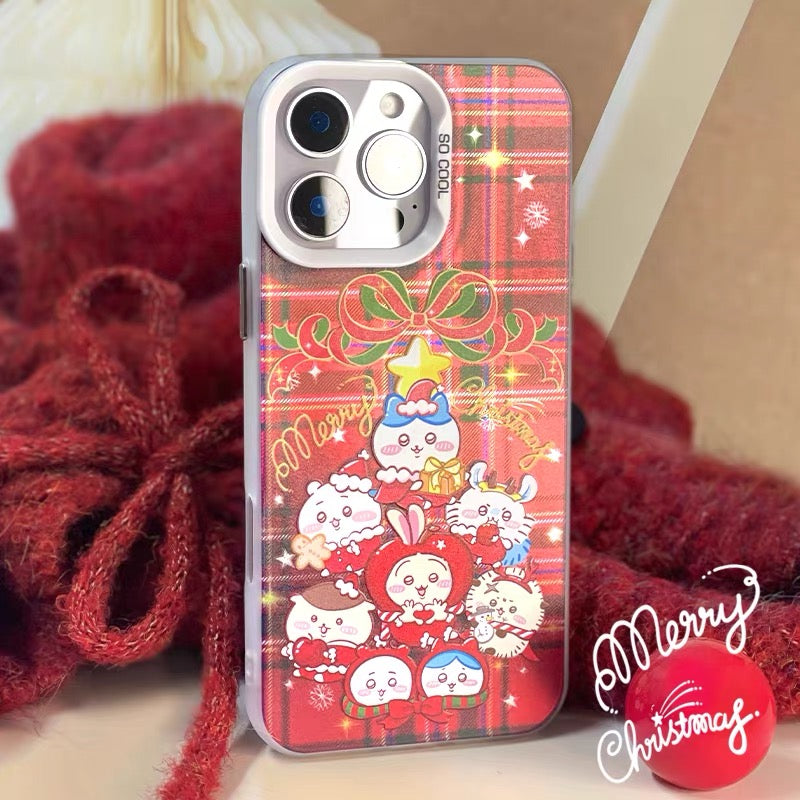 Japanese Cartoon ChiiKawa Merry Xmas Laser Case | Christmas Tree Group - iPhone Case 11 12 13 14 15 16 16e 17 17e 18 Pro Promax
