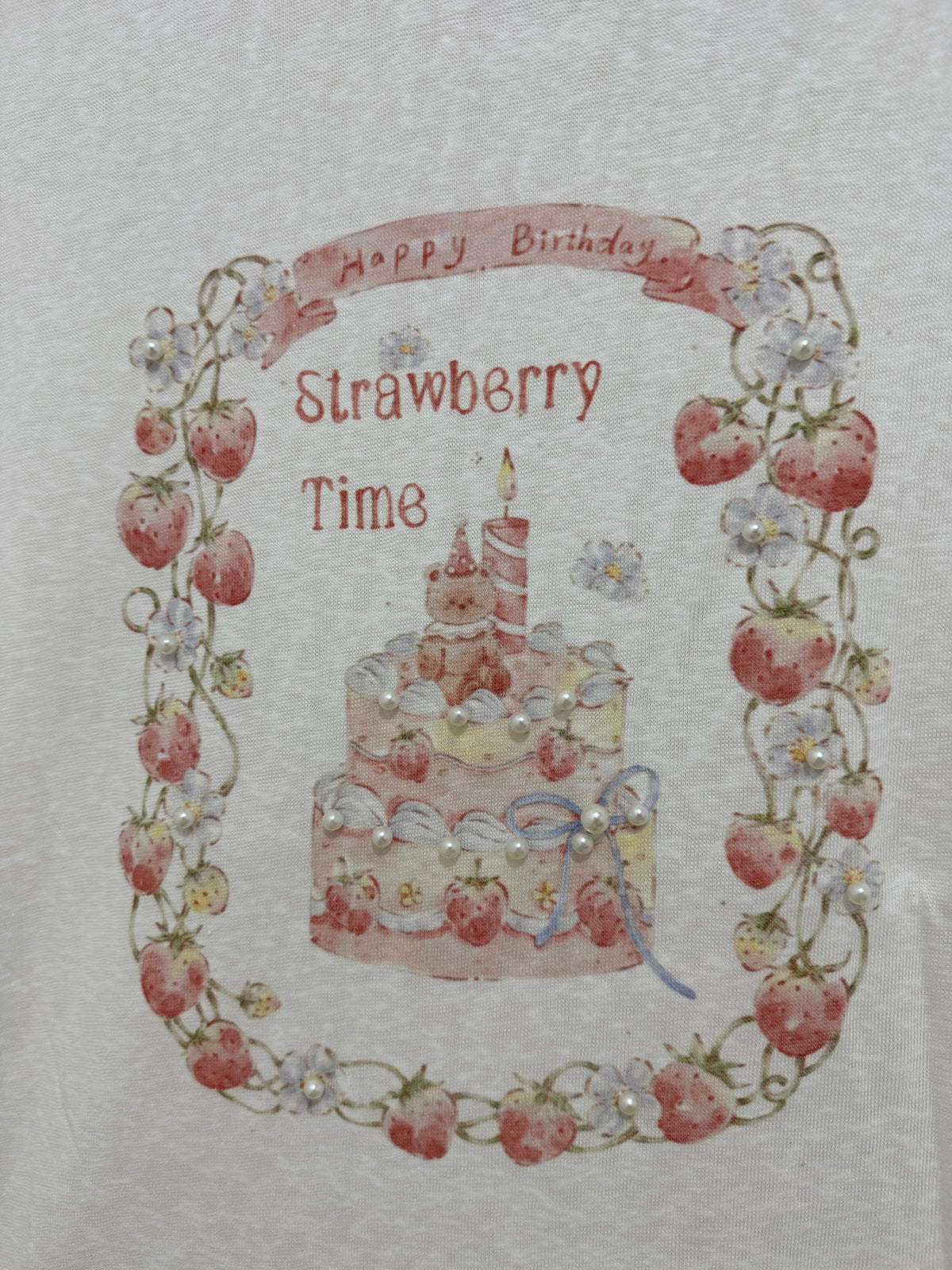 Korean Fashion Cute Animal Style Shirt Series | Bear with Strawberry Time - Kawaii Fashion Items