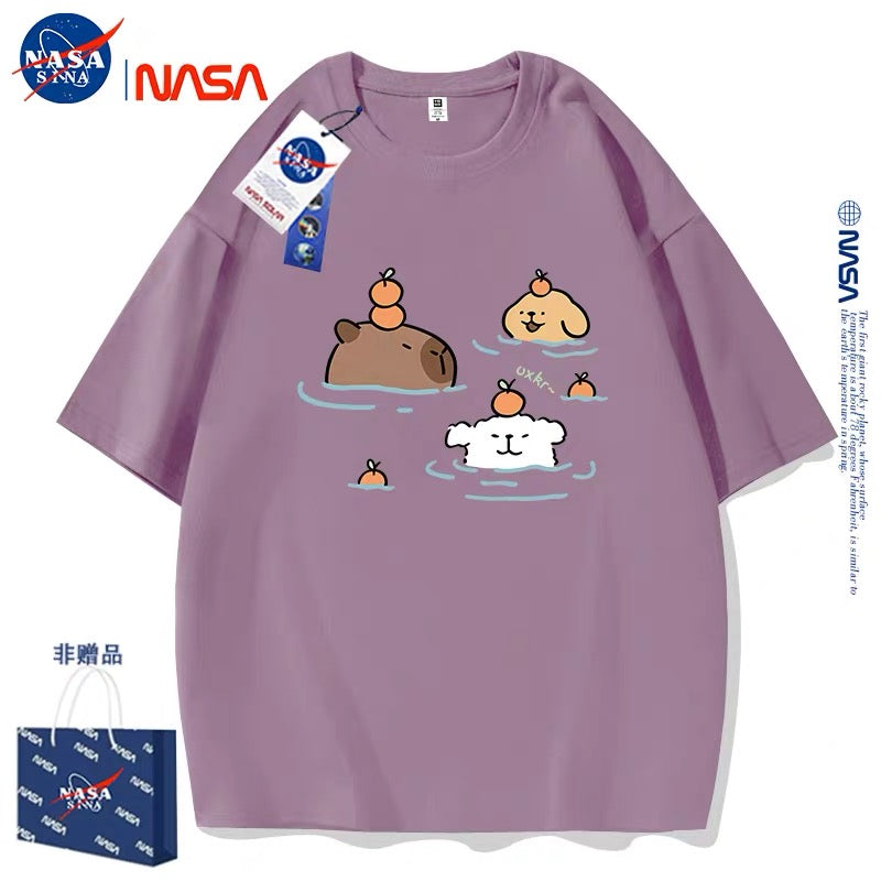 Cute Cartoon Doggie Maltese Puppy Style T-Shirt Series | Maltese Hot Spring with Capybara Part2 - Kawaii Fashion Items for Child & Adult