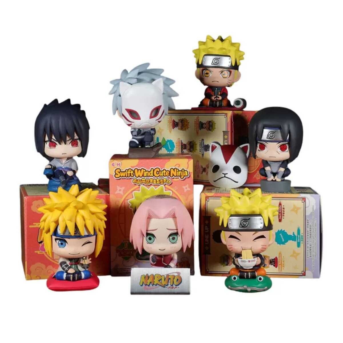 Naruto Shippuden Swift Wind Cute Ninja Sitting chibi figures group shot on a white background