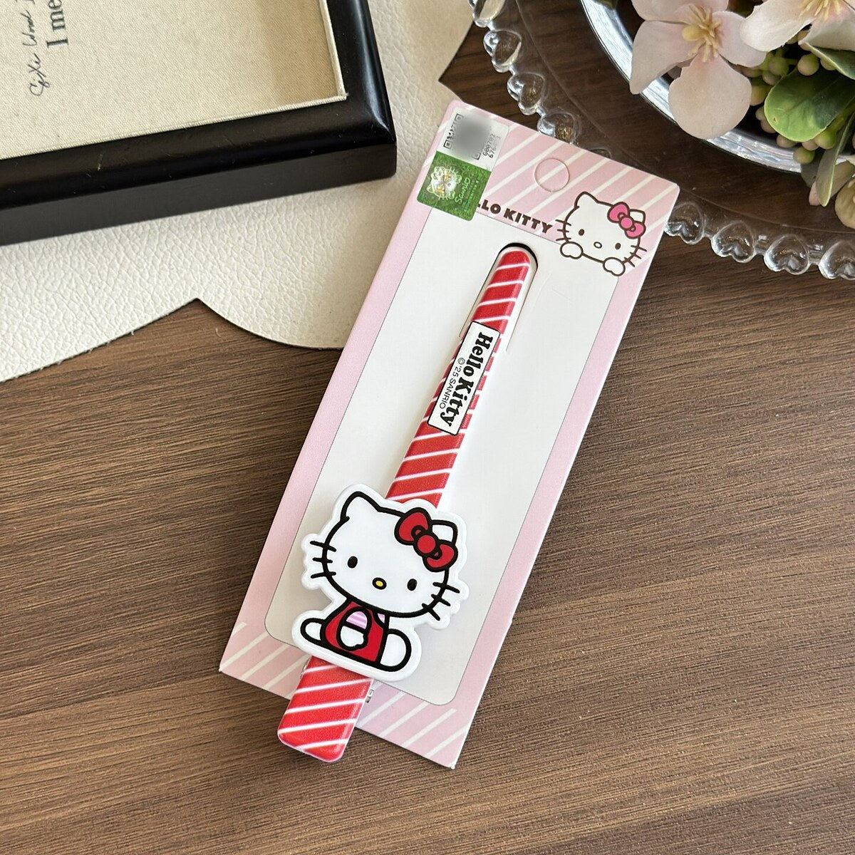 Hello Kitty red stripe long bar hair clip 12.5cm - Sanrio licensed hair accessory