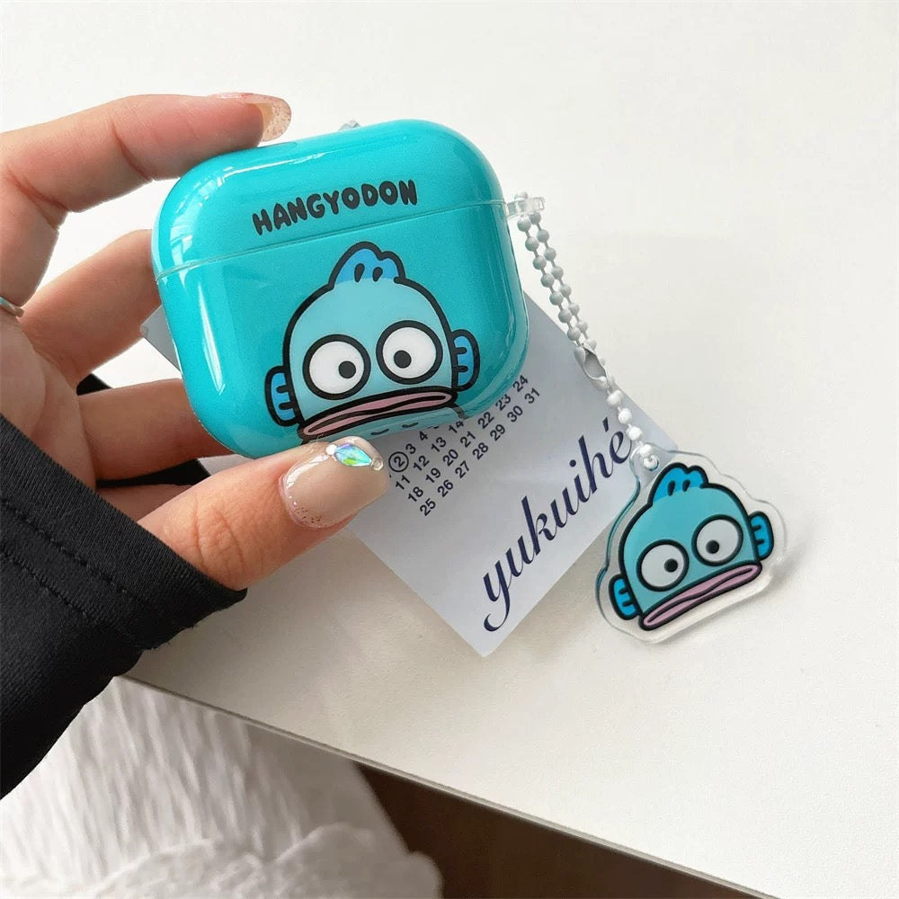 Japanese Cartoon Classical KeroKeroKeroppi Keroppi Hangyodon Blue Green with Keychain - AirPods AirPodsPro AirPods3 AirPods4 Case KawaiiGiftLand