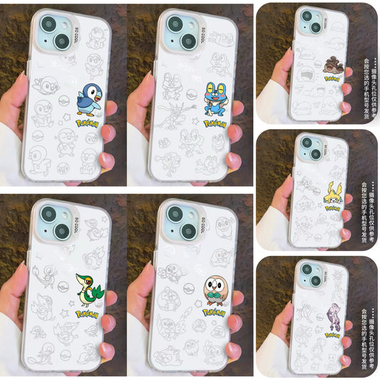 Japanese Cartoon Pokemon Matt & Silver Case Part6 | Piplup Snivy Froakie Rowlet Clodsire Jirachi Mewtwo 7 Styles - iPhone Case PLUS SE2 XS XR X 11 12 13 14 15 16 16e 17 17e Pro Promax 12mini 13mini