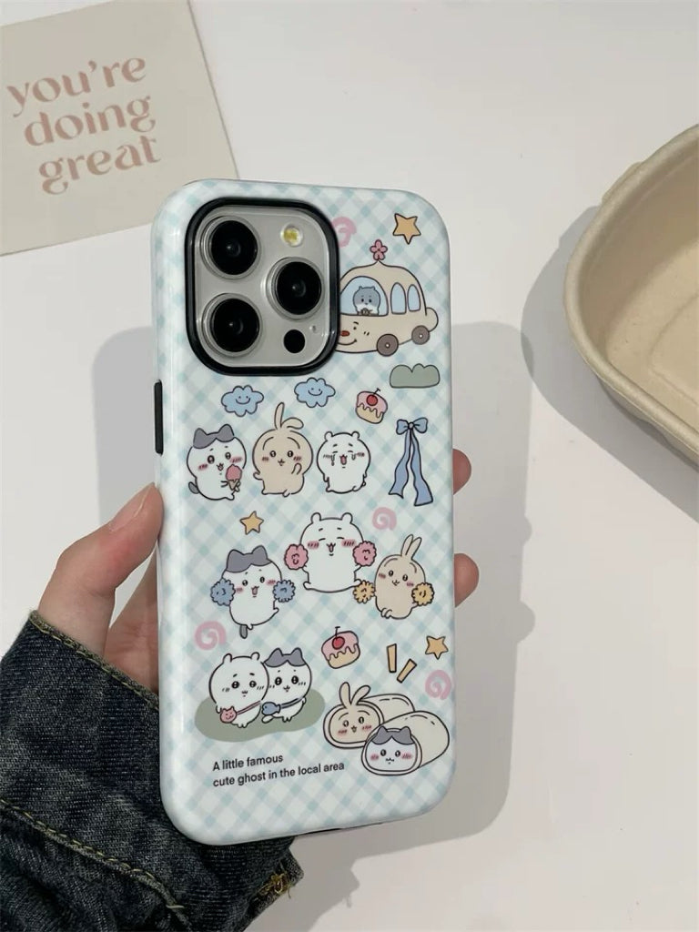 Japanese Cartoon ChiiKawa Hachiware Usagi Happy Day Double Protect iPhone Case 11 12 13 14 15 Pro Promax KawaiiGiftLand
