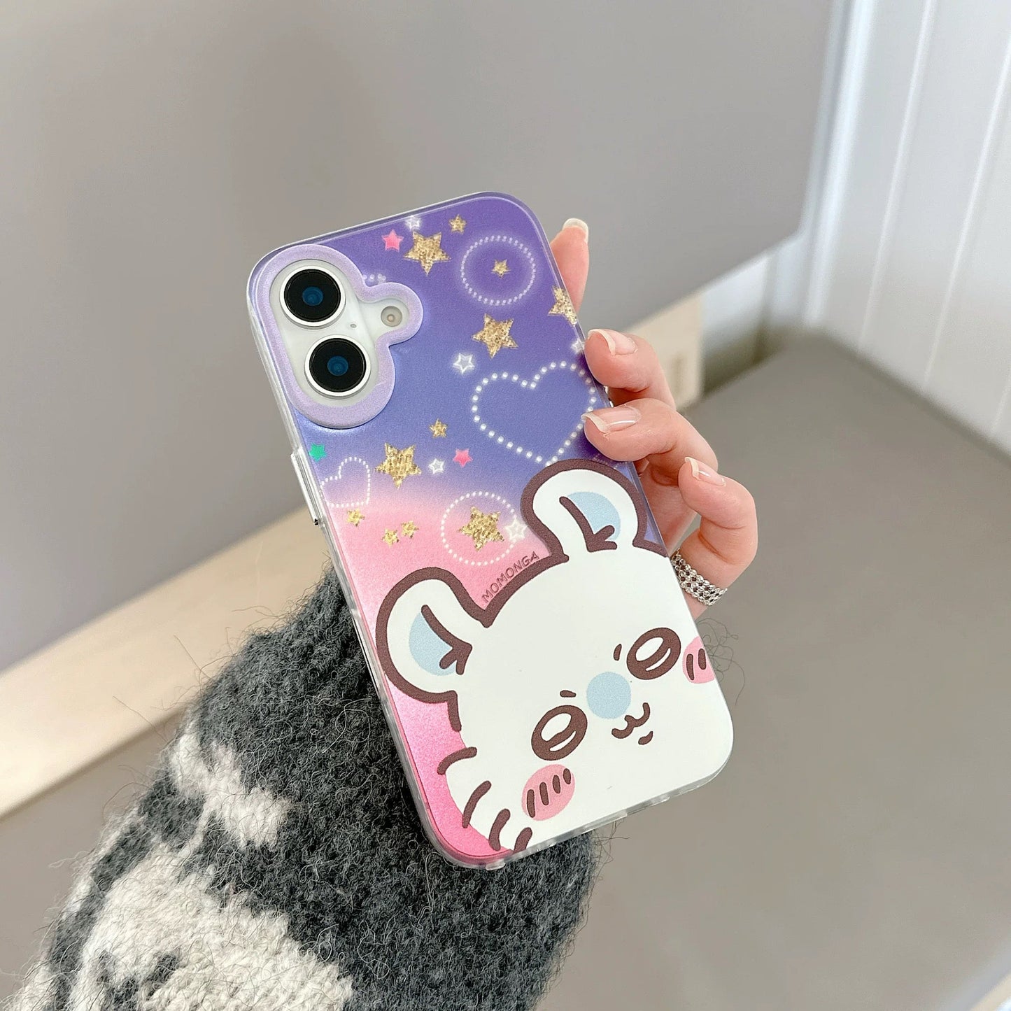 Japanese Cartoon ChiiKawa Laser Phone Case | Golden Stars with Light Heart ChiiKawa Hachiware Usagi Momonga - Phone Case Samsung Galaxy S26 S25 S24 S23 S22 S21 FE Ultra Edge