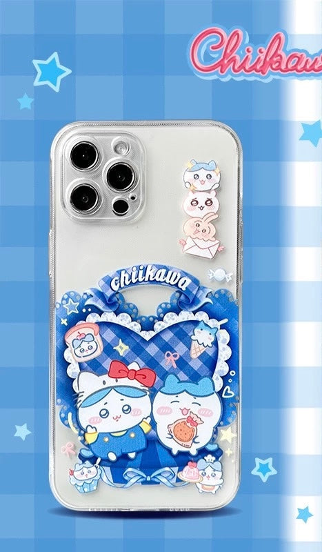 Japanese Cartoon ChiiKawa | Sweet Heart with Chiikawa My Melody Hachiware Hello Kitty Usagi Pompompurin Momonga Kuromi Clear - iPhone Case 11 12 13 14 15 16 Pro Promax KawaiiGiftLand