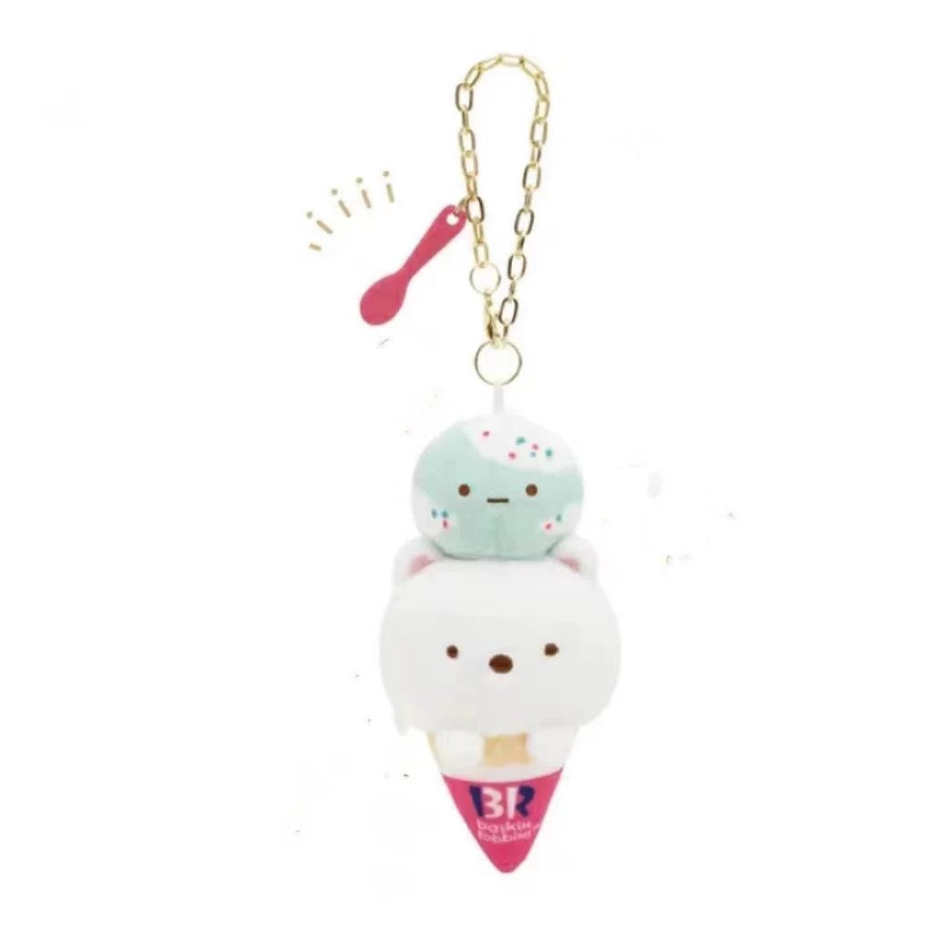 Japan Cartoon Sumikko Gurashi x BR Ice Cream Version Keychain | Shirokuma Ebifurai No Shippo Tokage - Mini Plush Doll 10cm Keychain KawaiiGiftLand