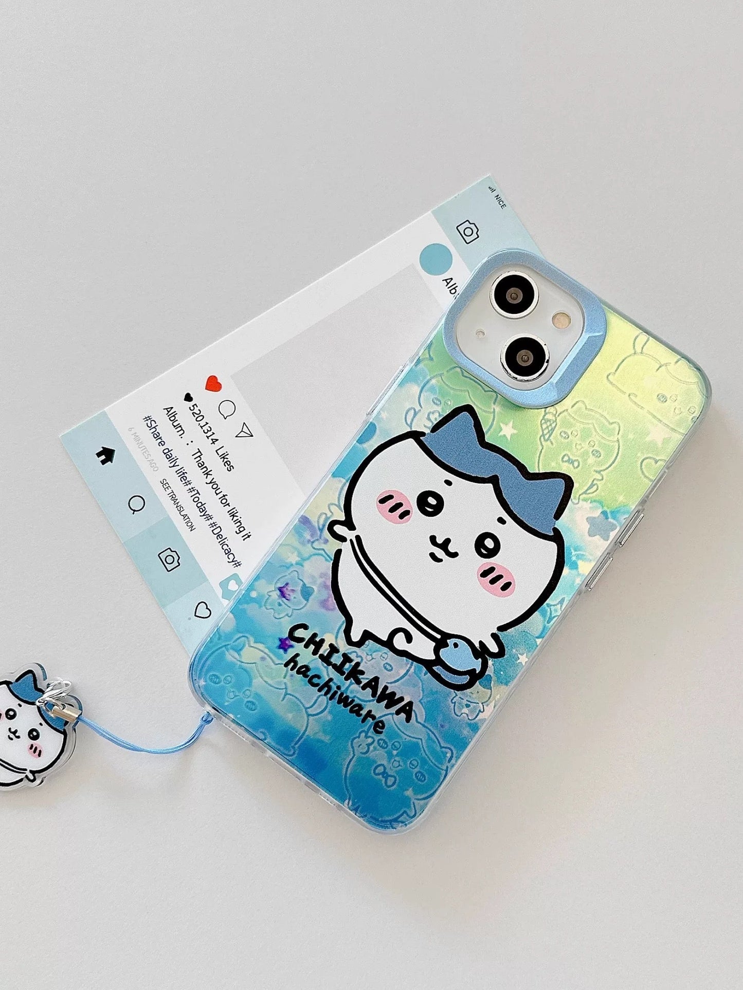 Japanese Cartoon iPhone Case with Strap | Laser Outing ChiiKawa Hachiware Usagi Momonga - iPhone CasePhone Case  7 8 PLUS SE2 XS XR X 11 12 13 14 15 16 Pro Promax 12mini 13mini KawaiiGiftLand
