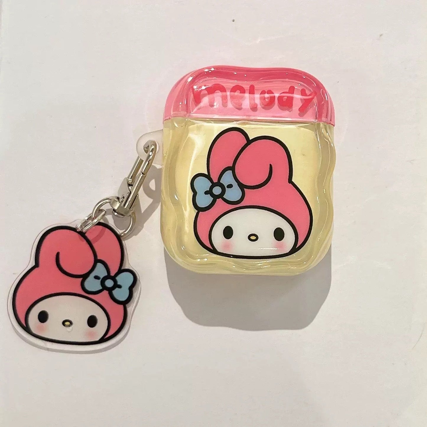 Japanese Cartoon Candy Colour Hello Kitty My Melody Kuromi Pompompurin Pochacco Red Pink Purple Yellow Blue with Keychain - AirPods AirPodsPro AirPods3 AirPods4 Case KawaiiGiftLand