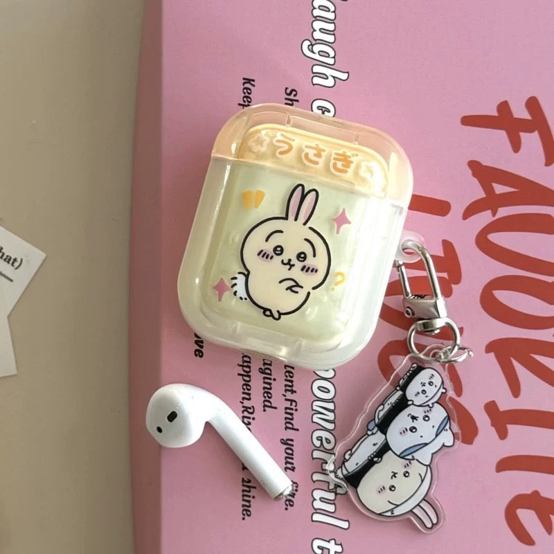 Japanese Cartoon ChiiKawa Lovely Day | Chiikawa Hachiware Usagi Pink Blue Yellow with Keychain - AirPods AirPodsPro AirPods3 AirPods4 Case KawaiiGiftLand
