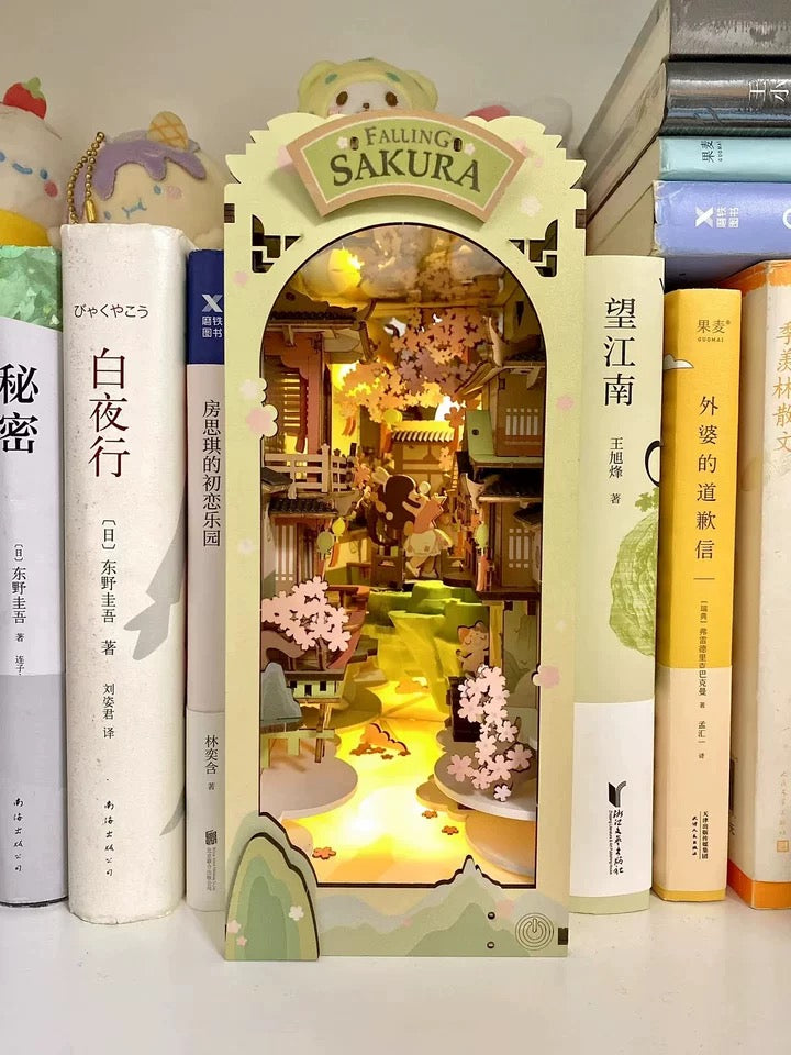 Craft Kits Wooden Booknook & Wonderland | Falling Sakura - DIY Handmade Mini World Miniature Gift with LED Light