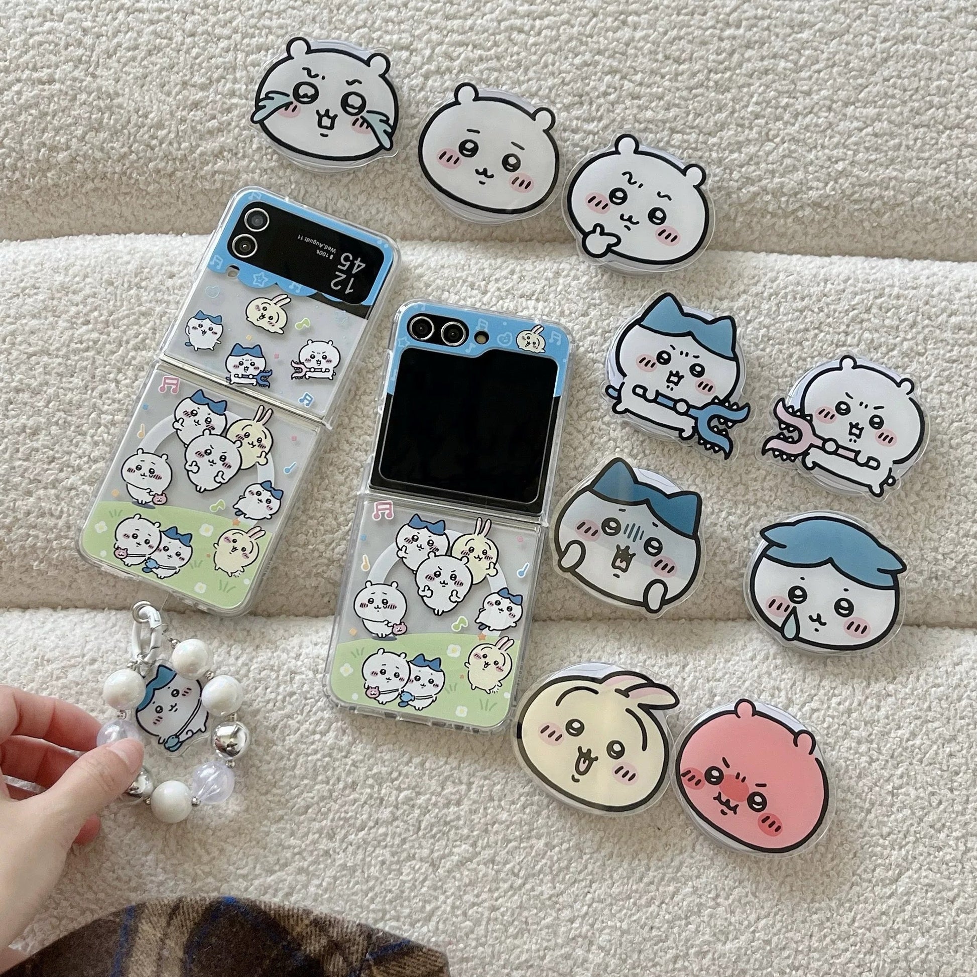 Cute Cartoon Magnetic Case with Phone Handle | Chiikawa Daily Outing - Phone Case Samsung Galaxy Z Flip 3 4 5 6 KawaiiGiftLand