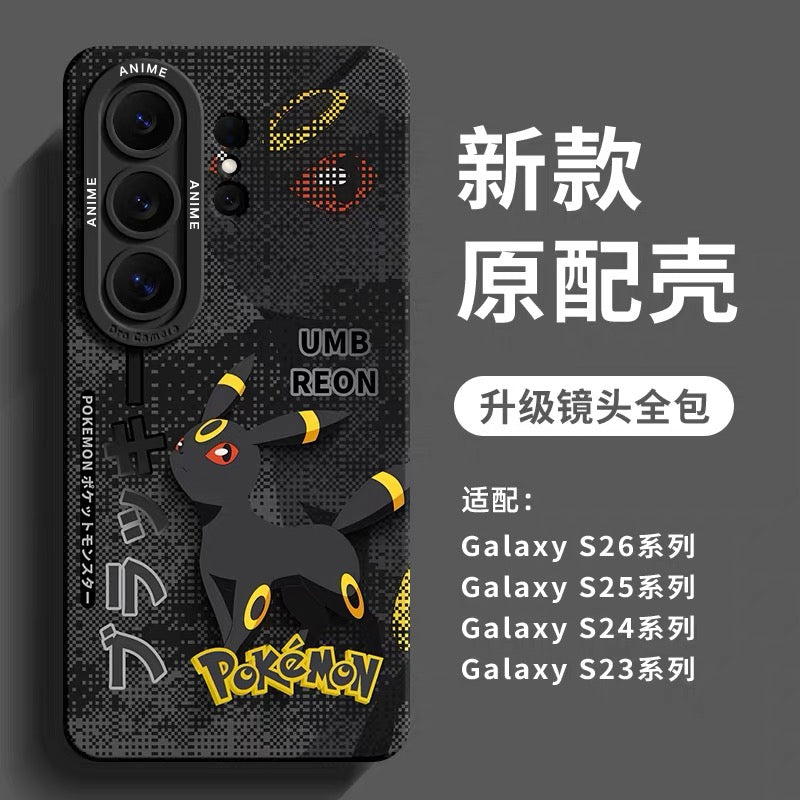 เคสซิลิโคนโปเกมอนการ์ตูนญี่ปุ่น Eevee Evolution Digital Background Version | Eevee Vaporeon Jolteon Flareon Espeon Umbreon Leafeon Glaceon Sylveon - เคสโทรศัพท์ Samsung Galaxy S26 S25 S24 S23 FE Ultra Edge
