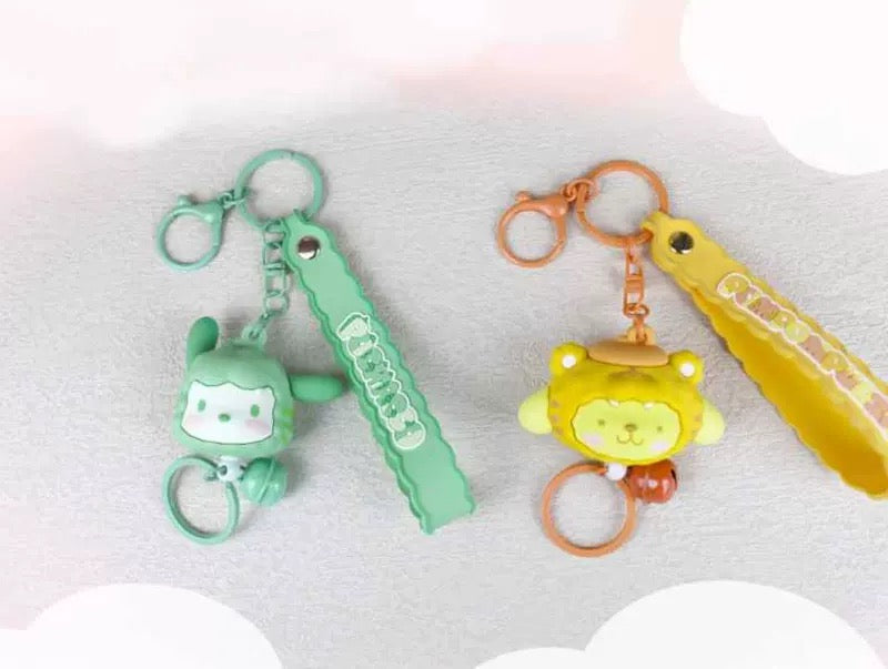 Sanrio Characters Plush Bear Series Keychain with Bell | Hello Kitty My Melody Kuromi Pompompurin Pochacco - Kawaii Item Cute Accessories KawaiiGiftLand