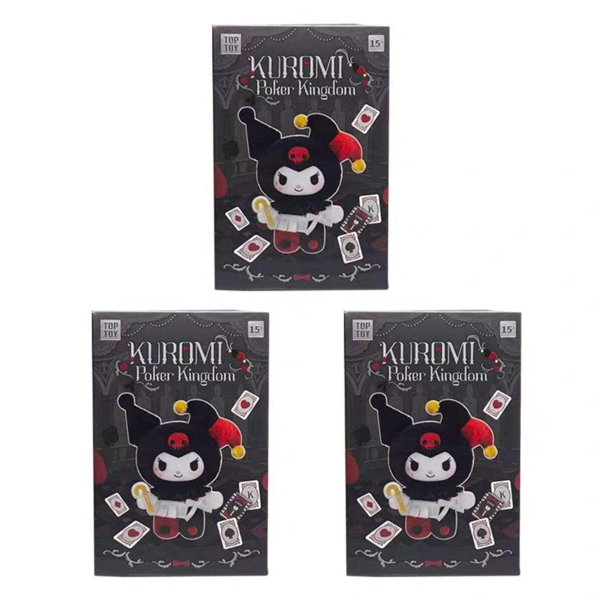 Three TOPTOY Kuromi Poker Kingdom Series blind boxes, designs not repeated
