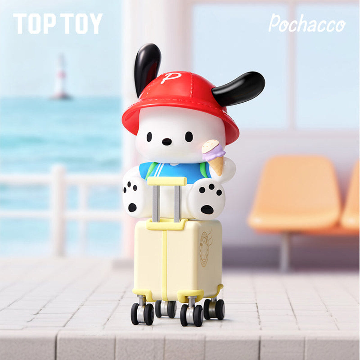 Pochacco Travel Diary Series suitcase set off travel vinyl figure with red cap - blind box design